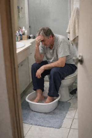 Feet soaking in warm water to relieve nerve discomfort